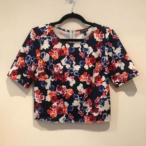 Express Red/White/Blue Floral Crop Top Small